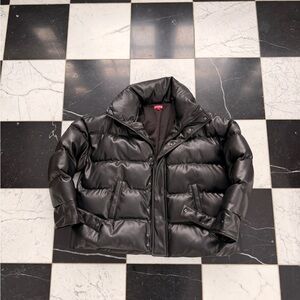 STAUD Faux Leather Black Puffer Jacket